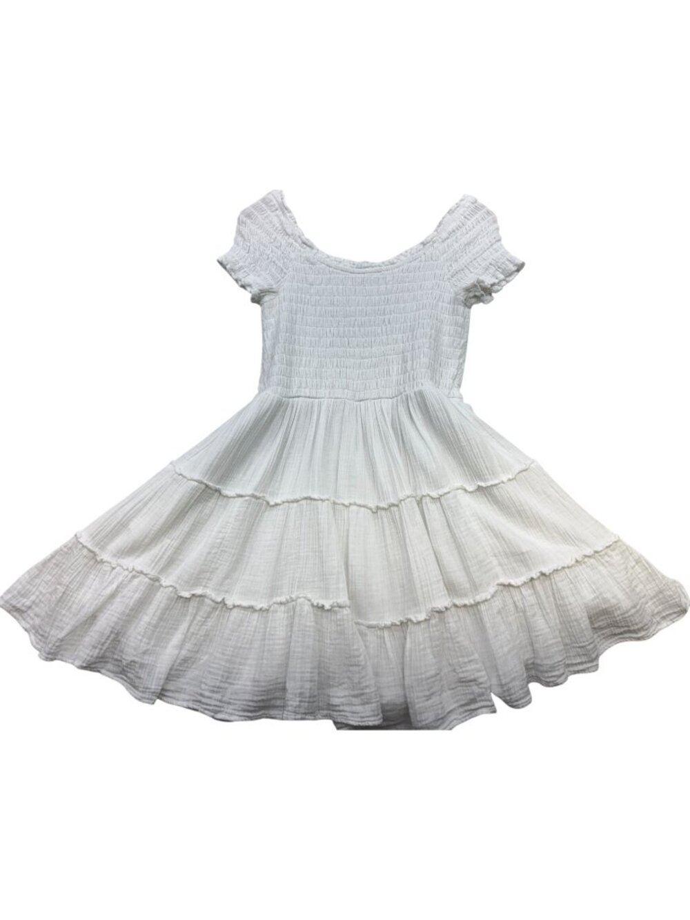 American Eagle Women's Tiered Smocked Sundress Short Sleeve Size Medium White